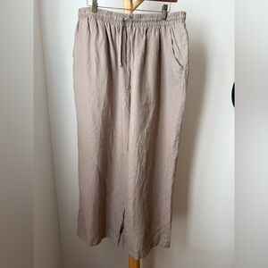 Women’s Wide Leg LinenPants Elastic Waist Pockets Taupe Size XL Classic Tan